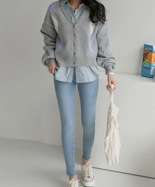 fd style（エフディ スタイル）の「【Chuzchuz】アーガイルVネックショートカーディガン（カーディガン/ボレロ・レディース・グレー/ブルー系その他/ライトベージュ・FREE）」の12枚目の写真