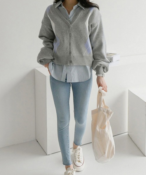 fd style（エフディ スタイル）の「【Chuzchuz】アーガイルVネックショートカーディガン（カーディガン/ボレロ・レディース・グレー/ブルー系その他/ライトベージュ・FREE）」の17枚目の写真