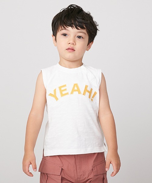 petit main(プティマイン)の「【接触冷感】ロゴアップリケタンクトップ(タンクトップ・キッズ・レッド/ライトグリーン/オフホワイト・110cm/130cm/90cm/100cm/120cm/80cm)」の2枚目の写真
