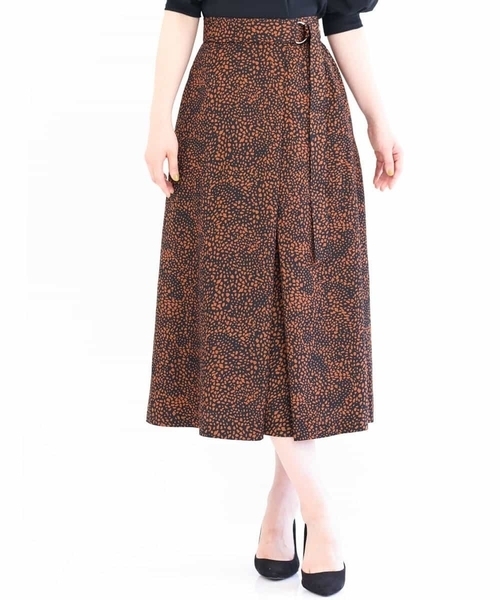 MK MICHEL KLEIN（エムケーミッシェルクラン）の「レオパード柄ラップ風スカート/洗える（スカート・レディース・ブラウン/グレー/ブラック・38）」の3枚目の写真