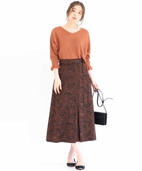 MK MICHEL KLEIN（エムケーミッシェルクラン）の「レオパード柄ラップ風スカート/洗える（スカート・レディース・ブラウン/グレー/ブラック・38）」の7枚目の写真