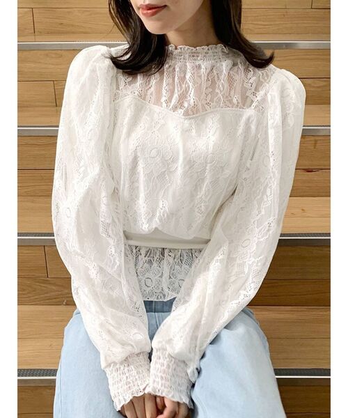 dazzlin（ダズリン）の「レースペプラムブラウス（シャツ/ブラウス・レディース・オフホワイト/ブラック・FREE）」の7枚目の写真