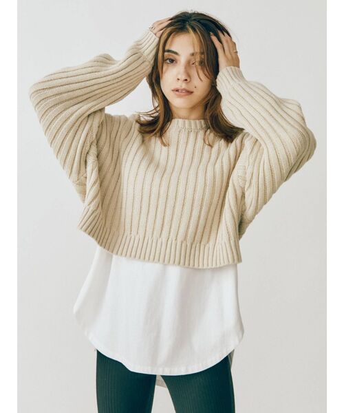 EVRIS（エヴリス）の「ロングスリットロンTEE（Tシャツ/カットソー・レディース・ホワイト/ブラック・FREE）」の4枚目の写真