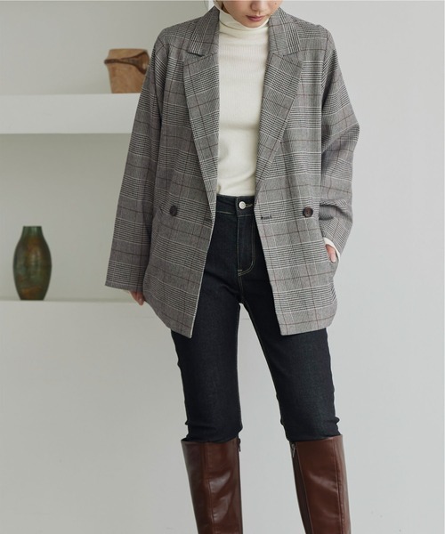 titivate（ティティベイト）の「ﾀﾞﾌﾞﾙﾃｰﾗｰﾄﾞｼﾞｬｹｯﾄ（テーラードジャケット・レディース・グレー/ベージュ系その他/ブラウン/ブラック・M）」の3枚目の写真