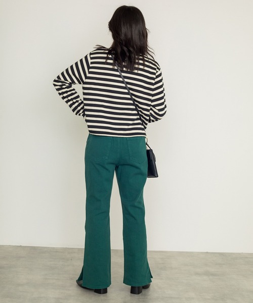 w closet（ダブルクローゼット）の「セミフレア脇スリットイージーパンツ（デニムパンツ・レディース・ダークグレー/ダークオレンジ/グリーン/ケミカルウォッシュ・M/S）」の10枚目の写真