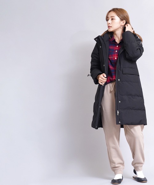 GIORDANO（ジョルダーノ）の「[GIORDANO] ダックダウン ピーチスキン撥水ダウンロングコート ダウン80%フェザー20%（フード脱着可能）（ダウンジャケット/コート・レディース・ブラック/カーキ・SMALL/MEDIUM/LARGE/X-LARGE/XX-LARGE）」の5枚目の写真