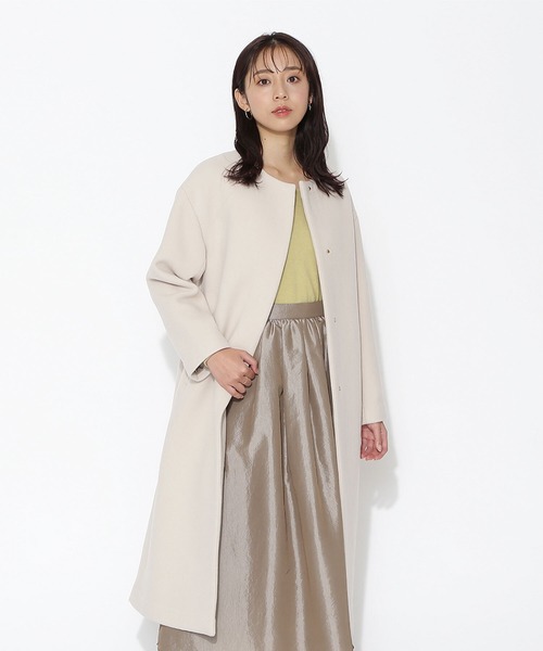 NATURAL BEAUTY BASIC（ナチュラルビューティーベーシック）の「ノーカラーダブルクロスコート（ノーカラーコート・レディース・グレー/オフホワイト/ライトグリーン・SMALL/MEDIUM）」の13枚目の写真