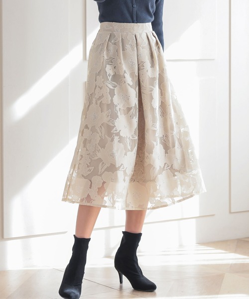 花柄オーガンジーフレアスカート