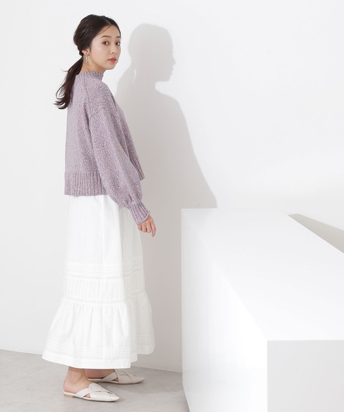 NATURAL BEAUTY BASIC（ナチュラルビューティーベーシック）の「ピンタック×レースローンスカート（スカート・レディース・チャコールグレー/オフホワイト・SMALL/MEDIUM）」の10枚目の写真