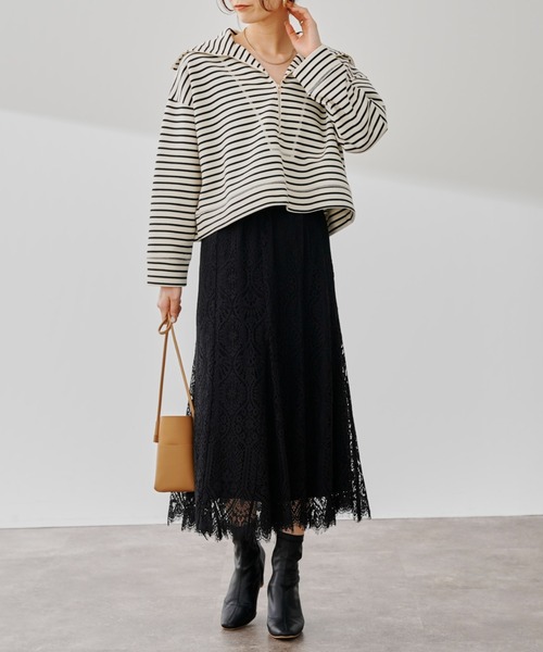 prose verse（プロズヴェール）の「ハーフジップボーダースウェット（Tシャツ/カットソー・レディース・ブラック/オフホワイト・FREE）」の19枚目の写真