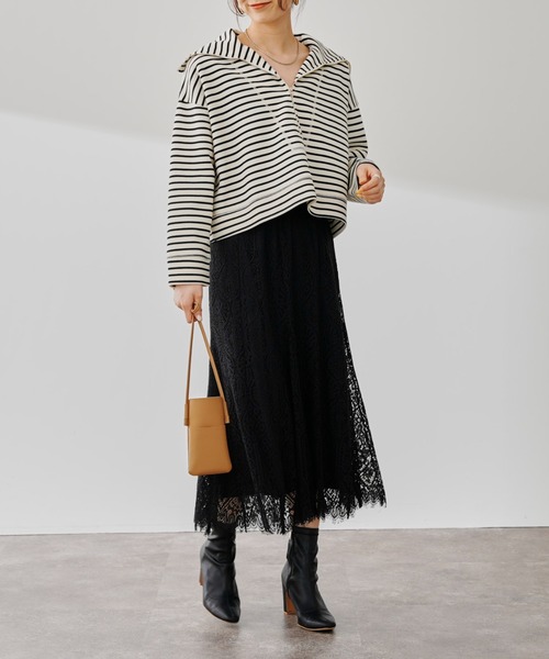 prose verse（プロズヴェール）の「ハーフジップボーダースウェット（Tシャツ/カットソー・レディース・ブラック/オフホワイト・FREE）」の22枚目の写真