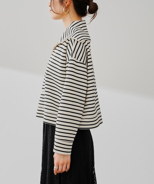 prose verse（プロズヴェール）の「ハーフジップボーダースウェット（Tシャツ/カットソー・レディース・ブラック/オフホワイト・FREE）」の12枚目の写真