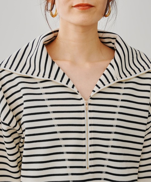 prose verse（プロズヴェール）の「ハーフジップボーダースウェット（Tシャツ/カットソー・レディース・ブラック/オフホワイト・FREE）」の14枚目の写真