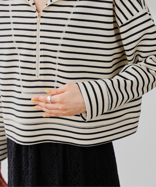 prose verse（プロズヴェール）の「ハーフジップボーダースウェット（Tシャツ/カットソー・レディース・ブラック/オフホワイト・FREE）」の15枚目の写真