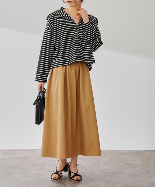 prose verse（プロズヴェール）の「ハーフジップボーダースウェット（Tシャツ/カットソー・レディース・ブラック/オフホワイト・FREE）」の5枚目の写真