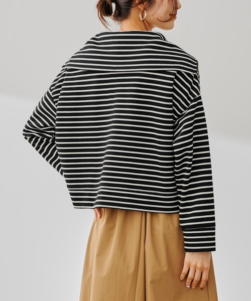 prose verse（プロズヴェール）の「ハーフジップボーダースウェット（Tシャツ/カットソー・レディース・ブラック/オフホワイト・FREE）」の7枚目の写真