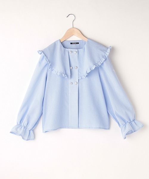 by LOVEiT（バイラビット）の「キラキラボタンブラウス（シャツ/ブラウス・キッズ・マルチ/ホワイト/サックスブルー・120cm/150cm/140cm/130cm/160cm）」の2枚目の写真