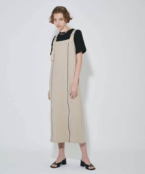 CITY TOKYO（シティトウキョウ）の「カットサロペットワンピース（ワンピース・レディース・ホワイト/ベージュ/ネイビー・1/2）」の3枚目の写真