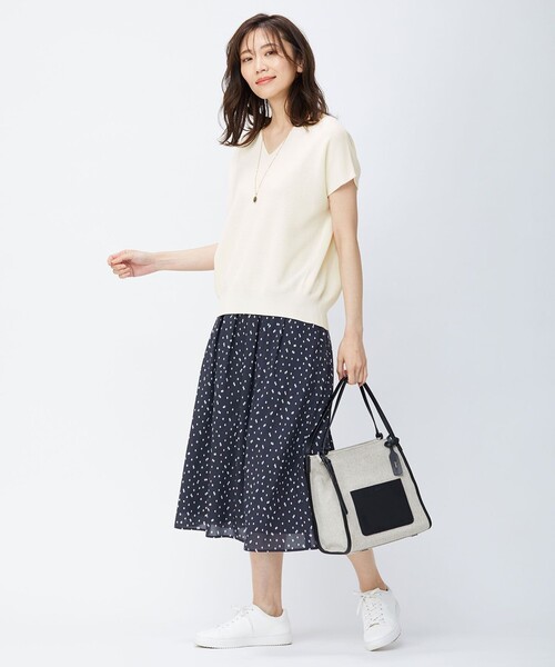 J.PRESS Ladies(J.プレス レディス)の「【洗える】P/スパンローン変形ドットプリント スカート(スカート・レディース・ネイビー系5/グレー系5・XS/XXS)」の6枚目の写真