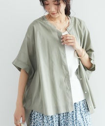 CRAFT STANDARD BOUTIQUE | ノーカラーオーバーギャザーブラウス　＊◆(シャツ/ブラウス)