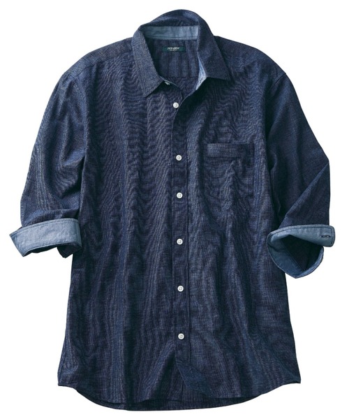 SPENDY'S Store（スペンディーズストア）の「接触冷感！綿麻デザイン７分袖シャツ（Tシャツ/カットソー・メンズ・ネイビー/ピンク/ブルー/ミント/ストライプ/チェック・LL/M/L）」の19枚目の写真