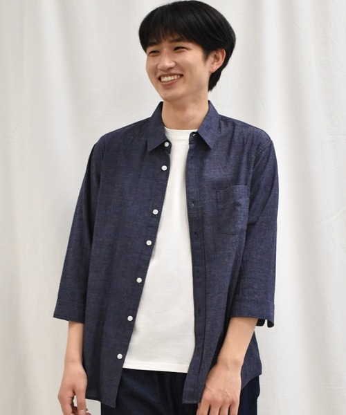 SPENDY'S Store（スペンディーズストア）の「接触冷感！綿麻デザイン７分袖シャツ（Tシャツ/カットソー・メンズ・ネイビー/ピンク/ブルー/ミント/ストライプ/チェック・LL/M/L）」の14枚目の写真