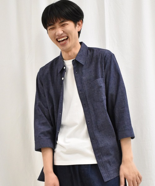 SPENDY'S Store（スペンディーズストア）の「接触冷感！綿麻デザイン７分袖シャツ（Tシャツ/カットソー・メンズ・ネイビー/ピンク/ブルー/ミント/ストライプ/チェック・LL/M/L）」の16枚目の写真