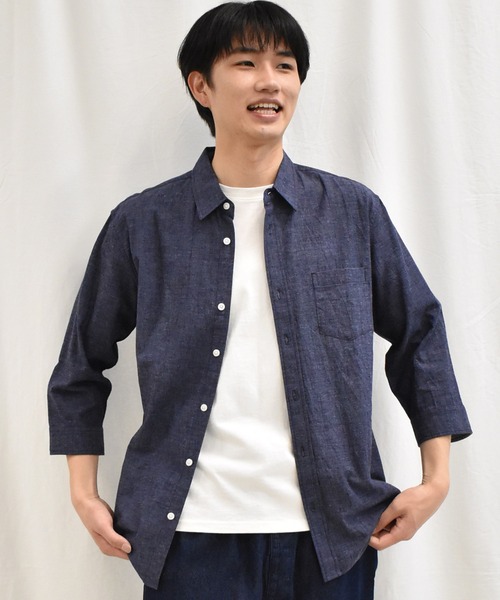 SPENDY'S Store（スペンディーズストア）の「接触冷感！綿麻デザイン７分袖シャツ（Tシャツ/カットソー・メンズ・ネイビー/ピンク/ブルー/ミント/ストライプ/チェック・LL/M/L）」の15枚目の写真