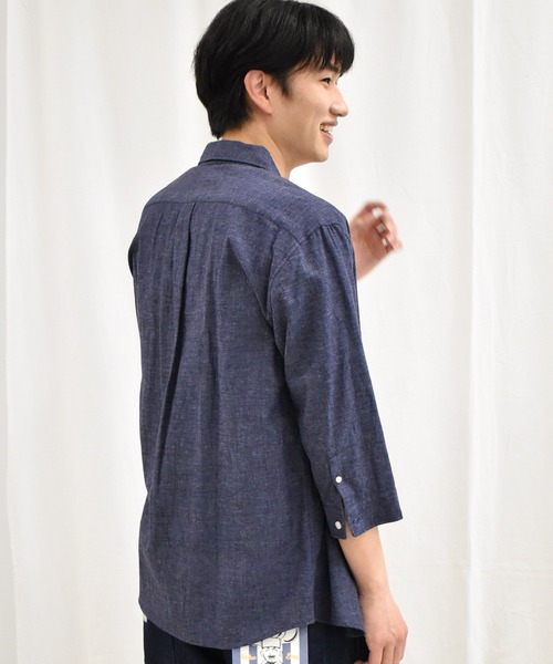 SPENDY'S Store（スペンディーズストア）の「接触冷感！綿麻デザイン７分袖シャツ（Tシャツ/カットソー・メンズ・ネイビー/ピンク/ブルー/ミント/ストライプ/チェック・LL/M/L）」の18枚目の写真