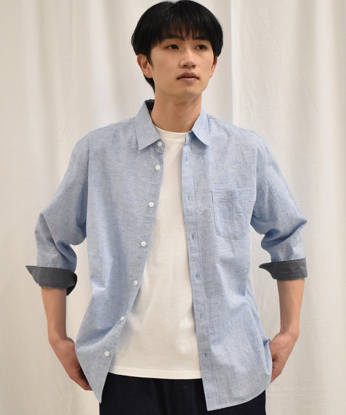 SPENDY'S Store（スペンディーズストア）の「接触冷感！綿麻デザイン７分袖シャツ（Tシャツ/カットソー・メンズ・ネイビー/ピンク/ブルー/ミント/ストライプ/チェック・LL/M/L）」の22枚目の写真