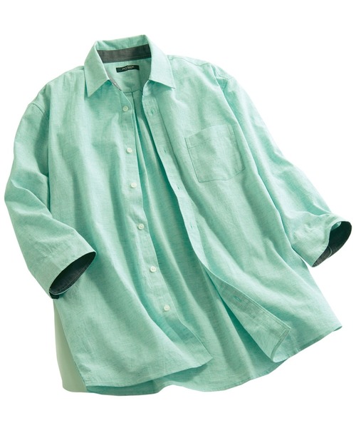 SPENDY'S Store（スペンディーズストア）の「接触冷感！綿麻デザイン７分袖シャツ（Tシャツ/カットソー・メンズ・ネイビー/ピンク/ブルー/ミント/ストライプ/チェック・LL/M/L）」の13枚目の写真