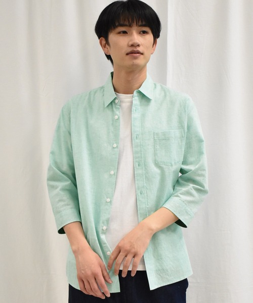 SPENDY'S Store（スペンディーズストア）の「接触冷感！綿麻デザイン７分袖シャツ（Tシャツ/カットソー・メンズ・ネイビー/ピンク/ブルー/ミント/ストライプ/チェック・LL/M/L）」の7枚目の写真