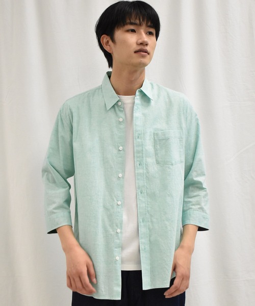 SPENDY'S Store（スペンディーズストア）の「接触冷感！綿麻デザイン７分袖シャツ（Tシャツ/カットソー・メンズ・ネイビー/ピンク/ブルー/ミント/ストライプ/チェック・LL/M/L）」の8枚目の写真