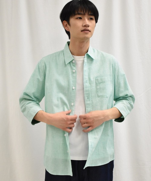 SPENDY'S Store（スペンディーズストア）の「接触冷感！綿麻デザイン７分袖シャツ（Tシャツ/カットソー・メンズ・ネイビー/ピンク/ブルー/ミント/ストライプ/チェック・LL/M/L）」の9枚目の写真