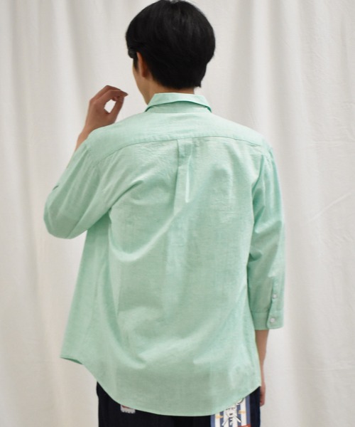 SPENDY'S Store（スペンディーズストア）の「接触冷感！綿麻デザイン７分袖シャツ（Tシャツ/カットソー・メンズ・ネイビー/ピンク/ブルー/ミント/ストライプ/チェック・LL/M/L）」の12枚目の写真