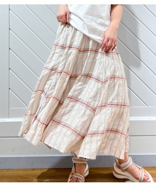Monile モニーレ マルチボーダーウエストリブフレアースカート スカート Desert Rose デザートローズ のファッション通販 Zozotown