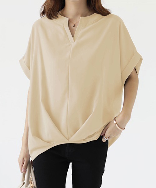 Amulet（アミュレット）の「裾タックブラウス（シャツ/ブラウス・レディース・ホワイト/ブラック/ネイビー/グレー/グリーン/カーキ/ボルドー/パープル/ベージュ/ブラウン・M/L/XL）」の6枚目の写真