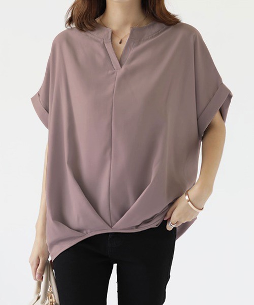 Amulet（アミュレット）の「裾タックブラウス（シャツ/ブラウス・レディース・ホワイト/ブラック/ネイビー/グレー/グリーン/カーキ/ボルドー/パープル/ベージュ/ブラウン・M/L/XL）」の9枚目の写真