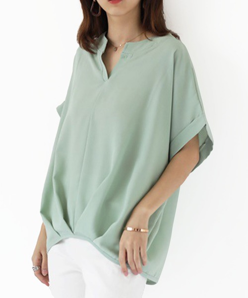 Amulet（アミュレット）の「裾タックブラウス（シャツ/ブラウス・レディース・ホワイト/ブラック/ネイビー/グレー/グリーン/カーキ/ボルドー/パープル/ベージュ/ブラウン・M/L/XL）」の8枚目の写真