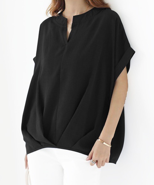 Amulet（アミュレット）の「裾タックブラウス（シャツ/ブラウス・レディース・ホワイト/ブラック/ネイビー/グレー/グリーン/カーキ/ボルドー/パープル/ベージュ/ブラウン・M/L/XL）」の3枚目の写真