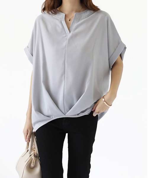 Amulet（アミュレット）の「裾タックブラウス（シャツ/ブラウス・レディース・ホワイト/ブラック/ネイビー/グレー/グリーン/カーキ/ボルドー/パープル/ベージュ/ブラウン・M/L/XL）」の21枚目の写真