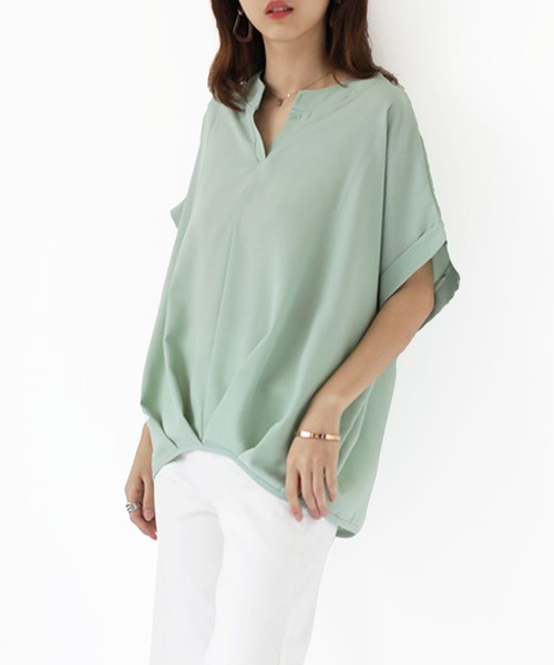 Amulet（アミュレット）の「裾タックブラウス（シャツ/ブラウス・レディース・ホワイト/ブラック/ネイビー/グレー/グリーン/カーキ/ボルドー/パープル/ベージュ/ブラウン・M/L/XL）」の18枚目の写真