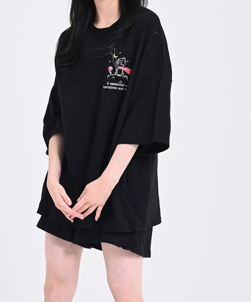 me+em select（ミームセレクト）の「【上下2点セット】刺繍ロゴビッグＴ＆ショートパンツルームウェア（ルームウェア/パジャマ・レディース・ブラック/ライム/オートミール・FREE）」の7枚目の写真