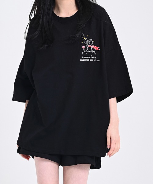 me+em select（ミームセレクト）の「【上下2点セット】刺繍ロゴビッグＴ＆ショートパンツルームウェア（ルームウェア/パジャマ・レディース・ブラック/ライム/オートミール・FREE）」の8枚目の写真