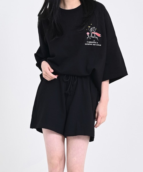 me+em select（ミームセレクト）の「【上下2点セット】刺繍ロゴビッグＴ＆ショートパンツルームウェア（ルームウェア/パジャマ・レディース・ブラック/ライム/オートミール・FREE）」の13枚目の写真