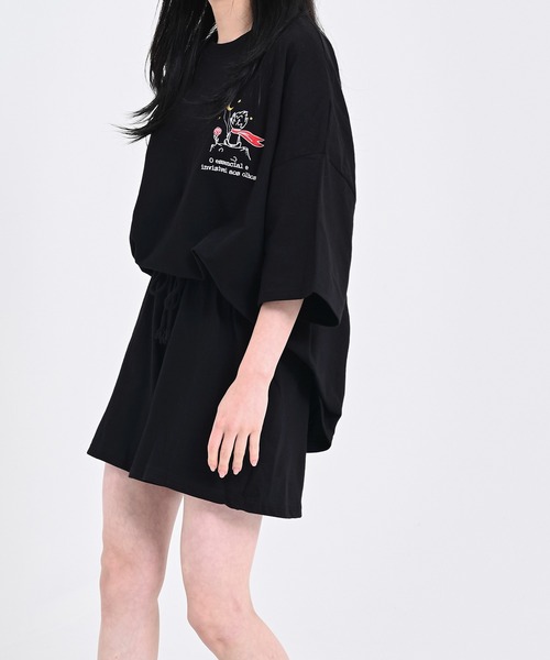 me+em select（ミームセレクト）の「【上下2点セット】刺繍ロゴビッグＴ＆ショートパンツルームウェア（ルームウェア/パジャマ・レディース・ブラック/ライム/オートミール・FREE）」の16枚目の写真