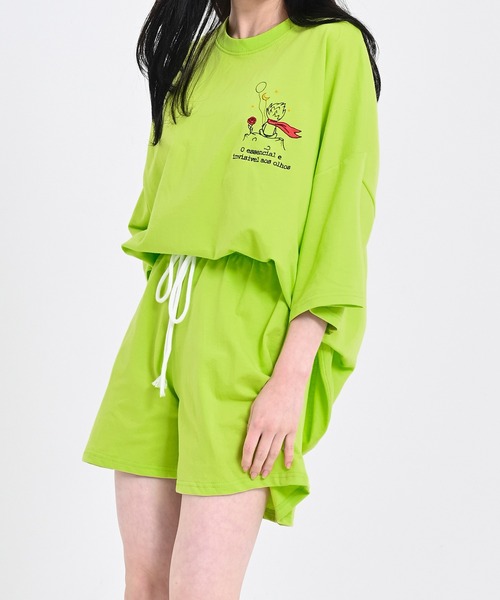 me+em select（ミームセレクト）の「【上下2点セット】刺繍ロゴビッグＴ＆ショートパンツルームウェア（ルームウェア/パジャマ・レディース・ブラック/ライム/オートミール・FREE）」の17枚目の写真