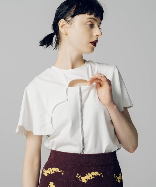 led.tokyo（レッドトウキョウ）の「【led.tokyo】カットラップオーバーステッチTシャツ（Tシャツ/カットソー・レディース・ホワイト/ブラック/ブラウン/グリーン・FREE）」の5枚目の写真