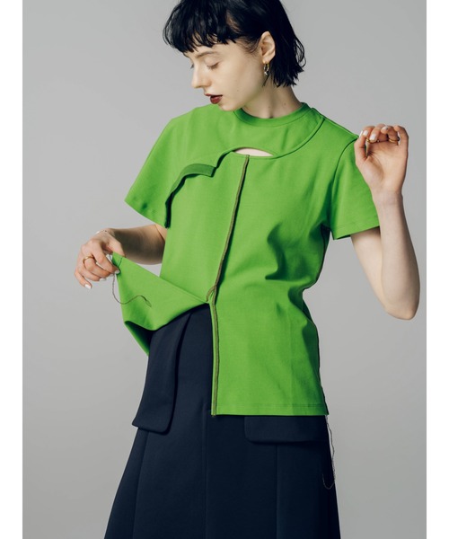 led.tokyo（レッドトウキョウ）の「【led.tokyo】カットラップオーバーステッチTシャツ（Tシャツ/カットソー・レディース・ホワイト/ブラック/ブラウン/グリーン・FREE）」の12枚目の写真