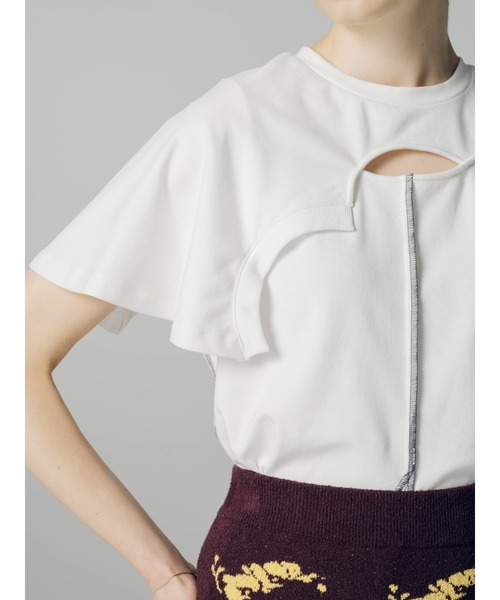 led.tokyo（レッドトウキョウ）の「【led.tokyo】カットラップオーバーステッチTシャツ（Tシャツ/カットソー・レディース・ホワイト/ブラック/ブラウン/グリーン・FREE）」の7枚目の写真